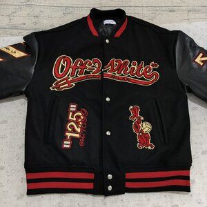 Off-White 2013 Milan Black Leather Sleeve Varsity Jacket